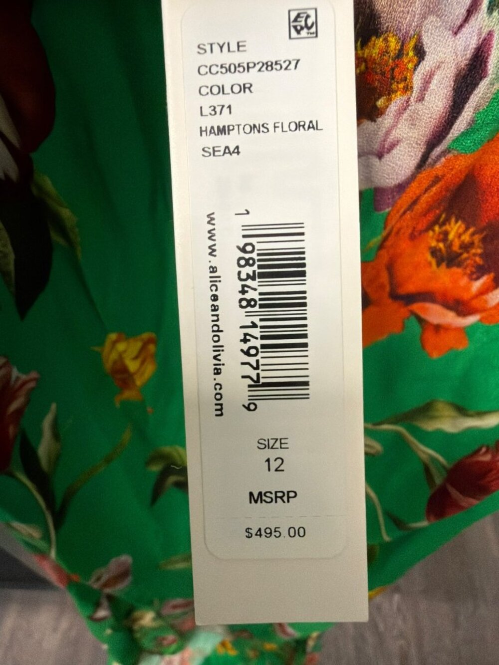 Alice + Olivia Green Floral Maxi Cross Back Long Dress Size 12 New - Picture 9 of 10